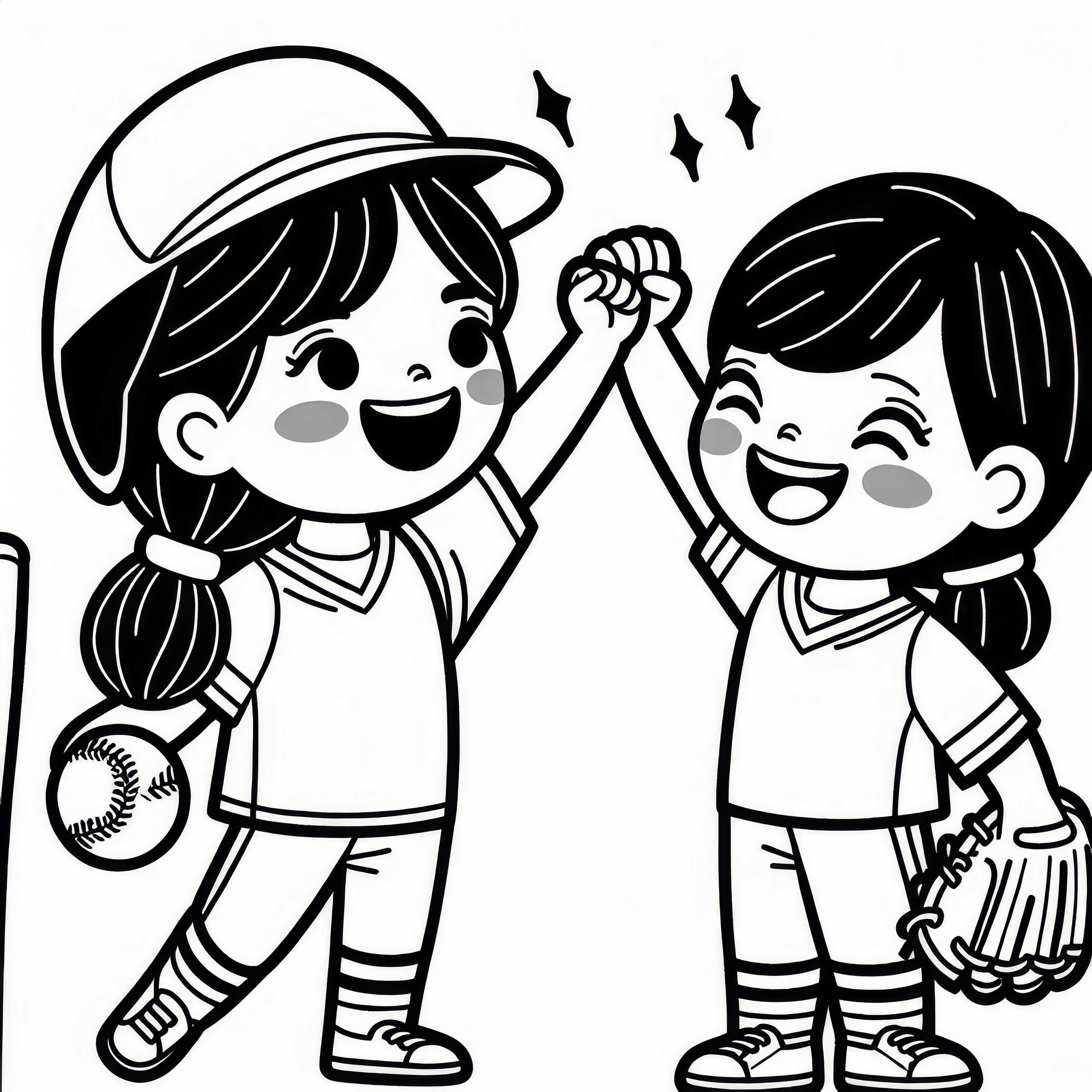 Dua pemain softball bersorak setelah aksi permainan – Template mewarnai gratis
