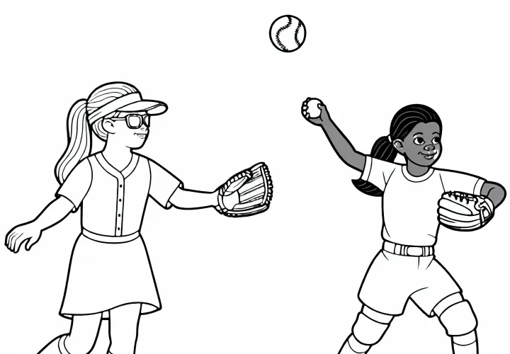 Free Coloring Page of Softball Players