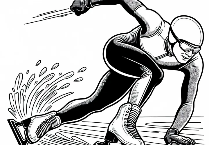 Speed skater leans heavily into the curve - Free coloring template