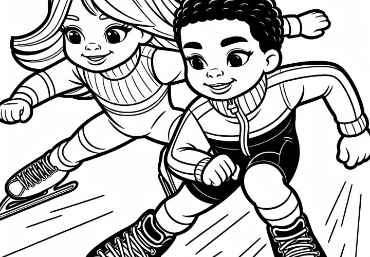 Dos patinadores de velocidad compiten en una carrera reñida por el primer lugar - Dibujo para colorear gratis Dos patinadores de velocidad compiten en una carrera reñida por el primer lugar - Colorear gratis