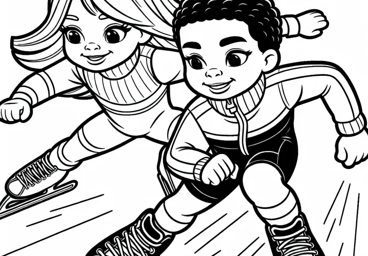 Two speed skaters are having a tight race for first place - Free coloring page