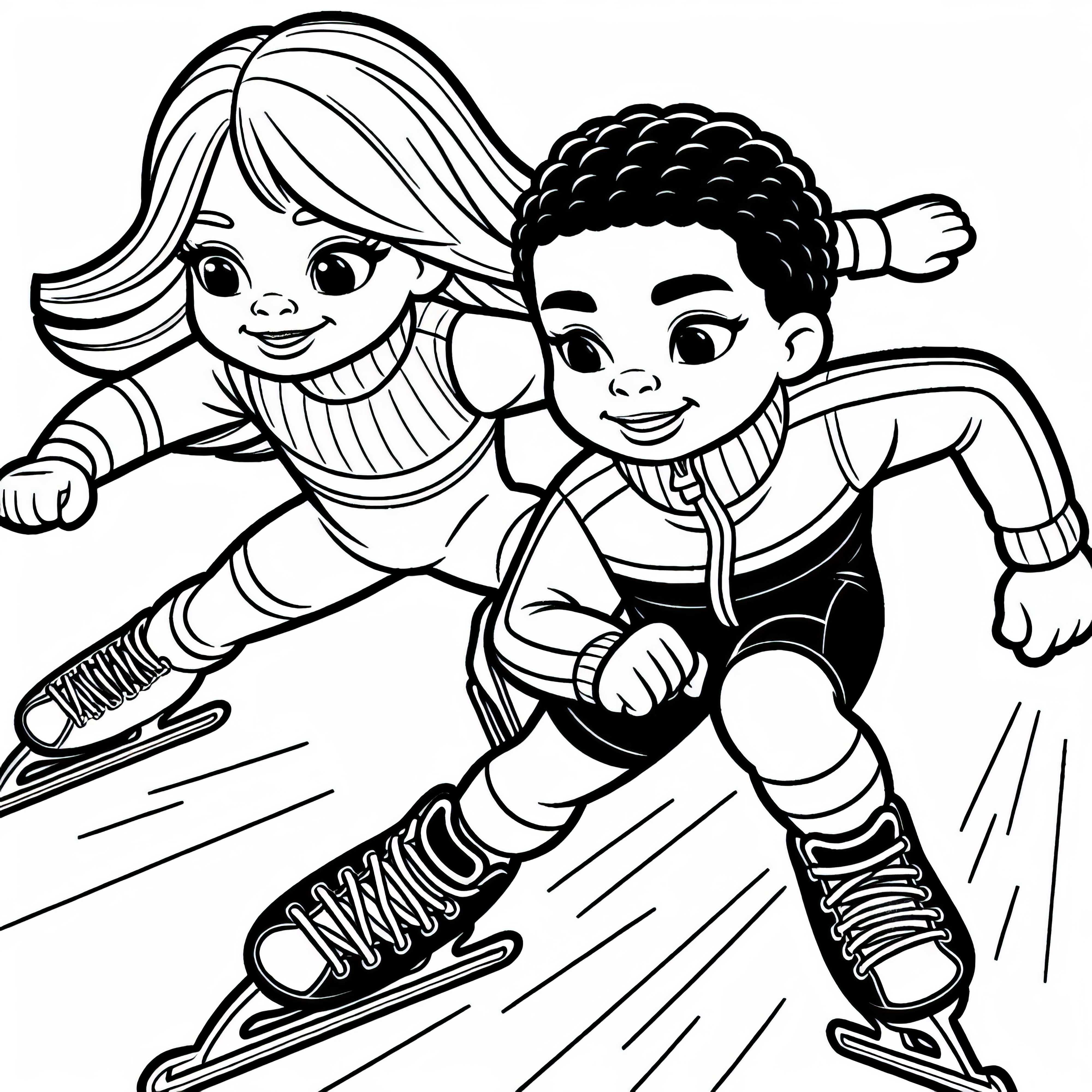 Dos patinadores de velocidad compiten en una carrera reñida por el primer lugar - Dibujo para colorear gratis
