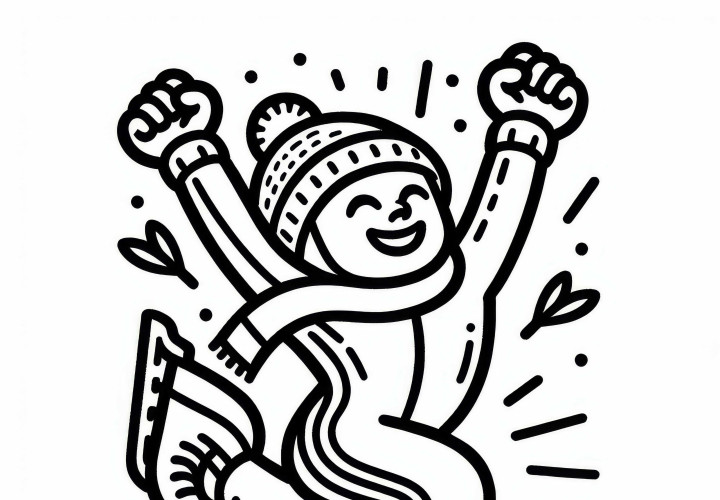 La patinadora de velocidad levanta los brazos en señal de júbilo después de la carrera - Imagen para colorear gratis Patinadora de velocidad levanta los brazos jubilosamente después de la carrera - Imagen para colorear gratuita