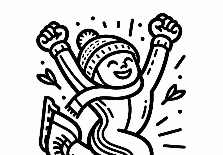 Speed skater raises her arms in jubilation after the race - Free coloring page