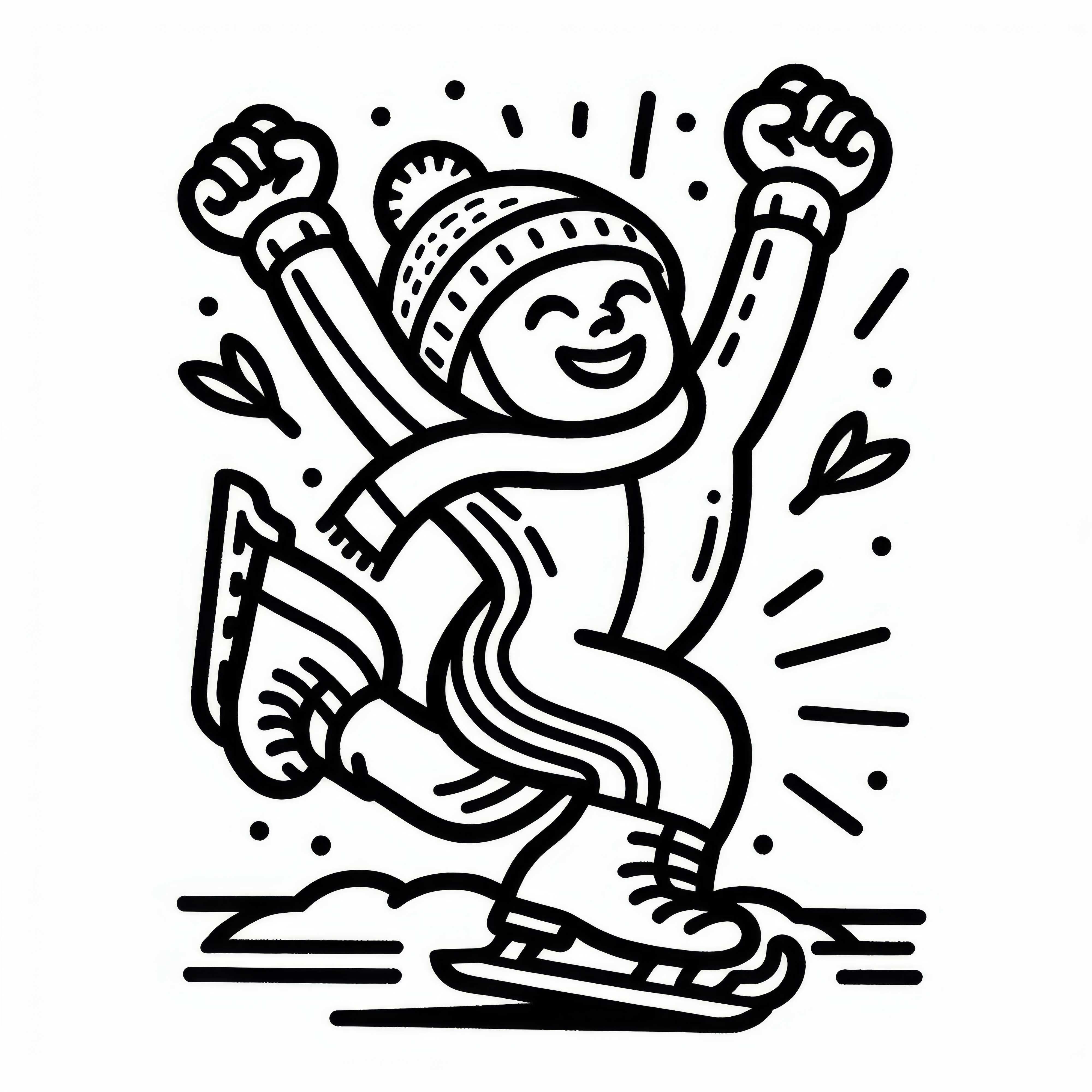 La patinadora de velocidad levanta los brazos en señal de alegría después de la carrera - Imagen para colorear gratuita