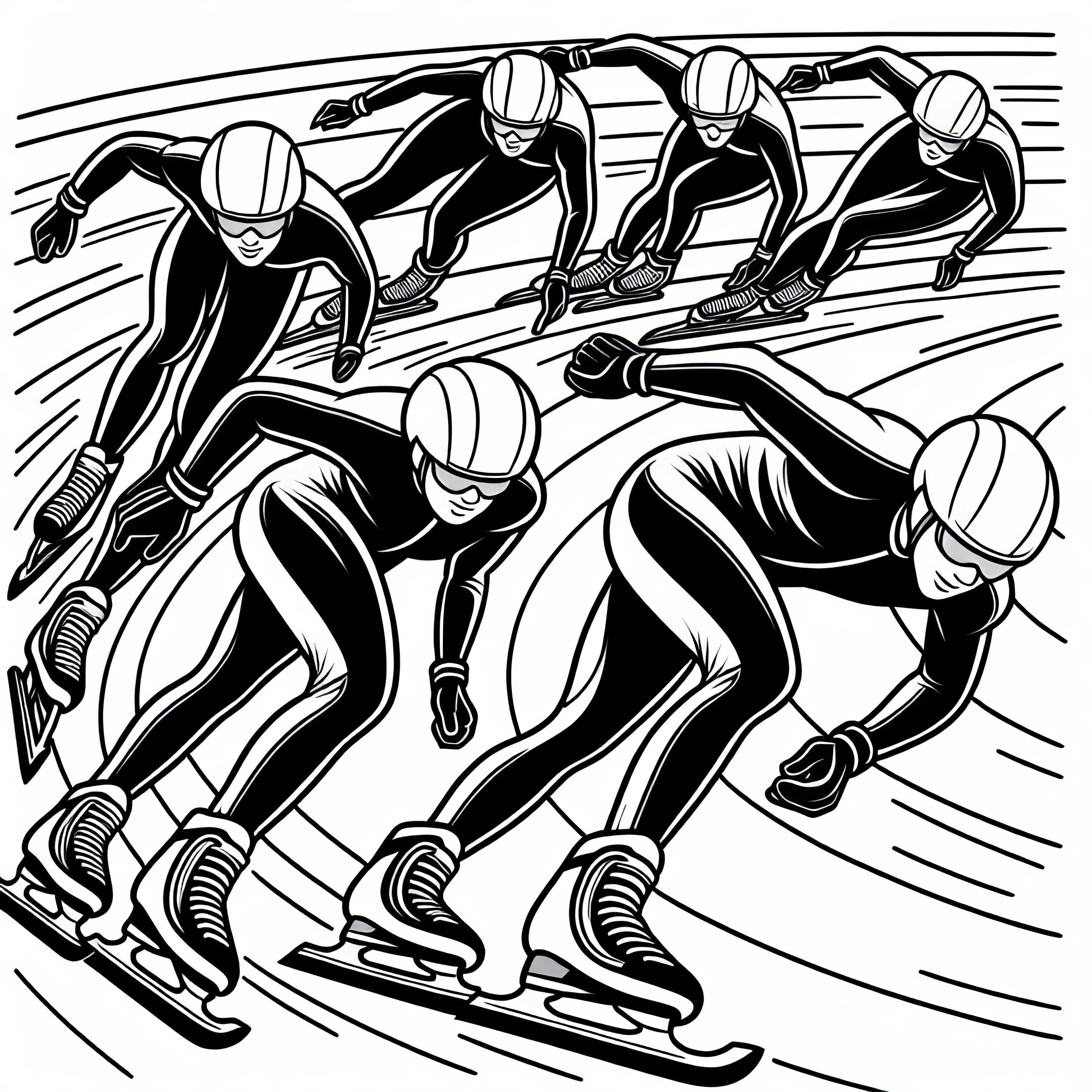 Grupo de patinadores de velocidad entrena curvas – Plantilla para colorear gratuita