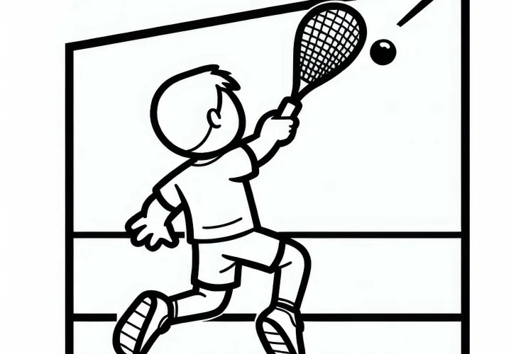 Squash player jumps lightly to return a high ball – Free coloring page