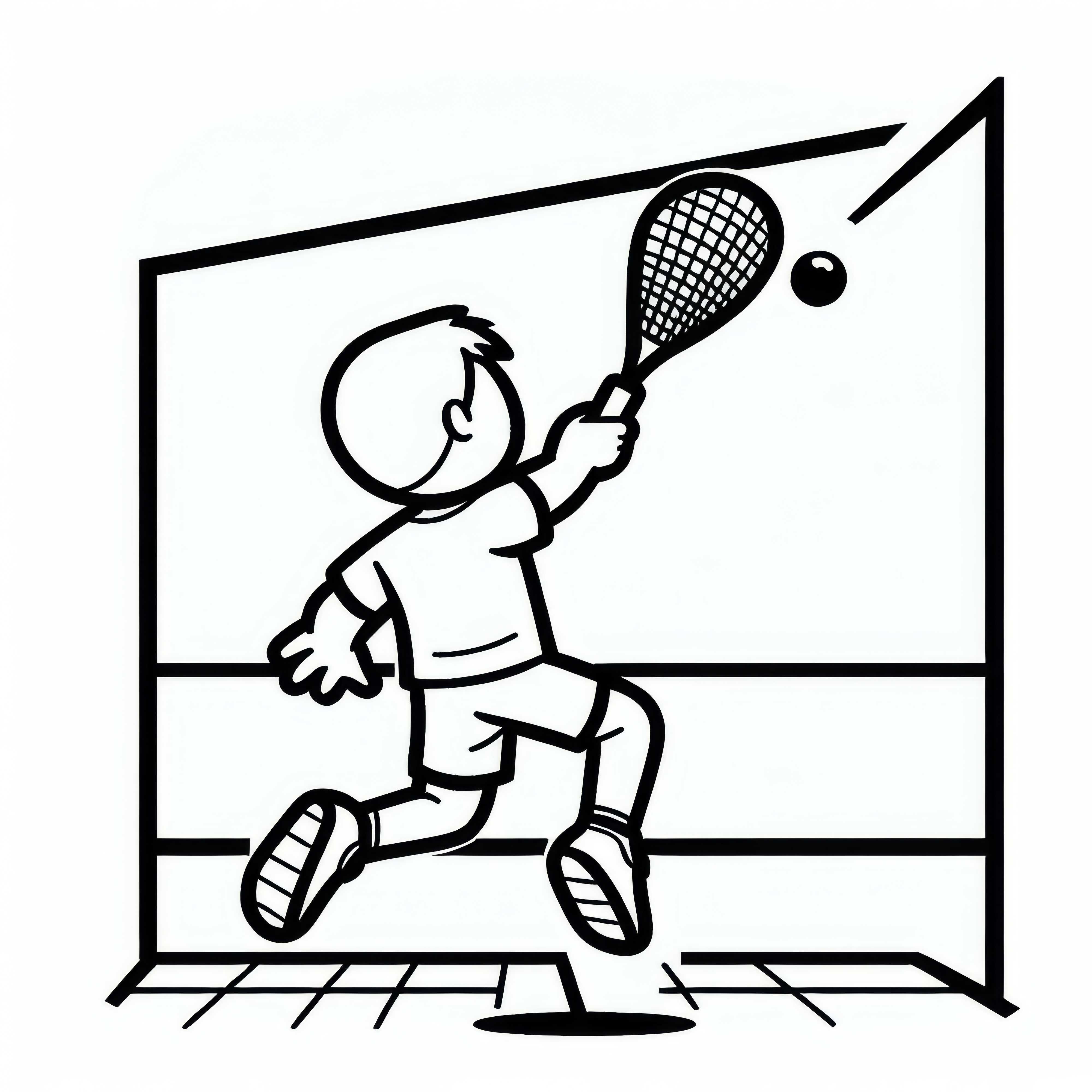 Squash player lightly jumps to return a high ball - Free coloring page