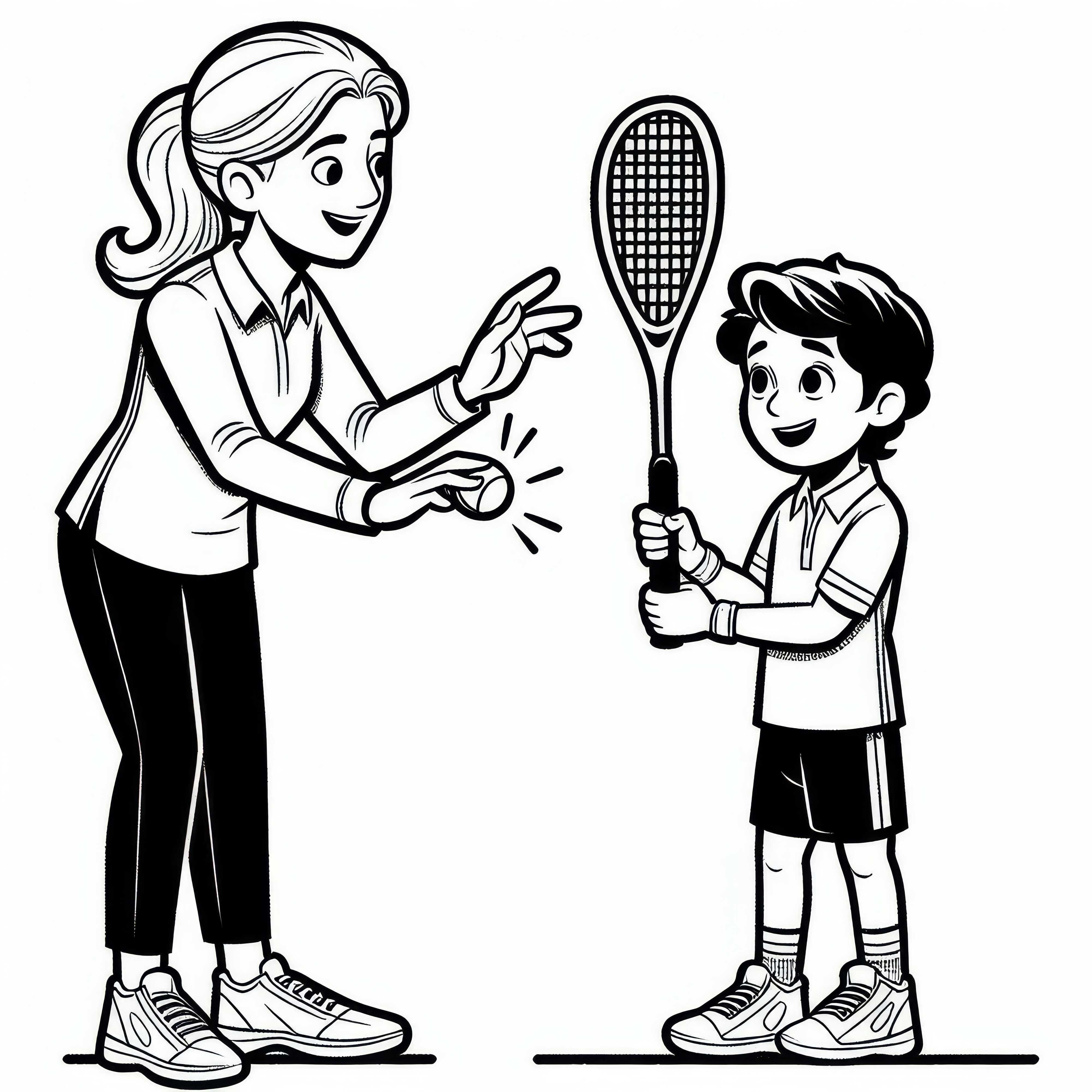 Squash trainer gives beginners instructions on shot technique - free coloring template