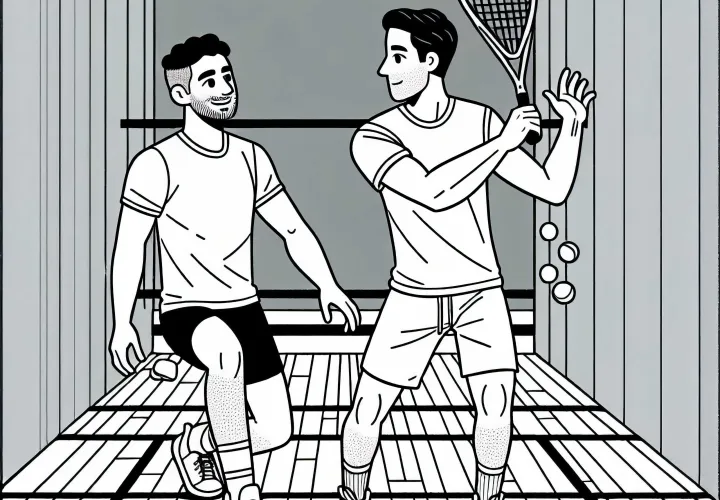 Two friends are playing squash for fun in the leisure center - Free coloring page