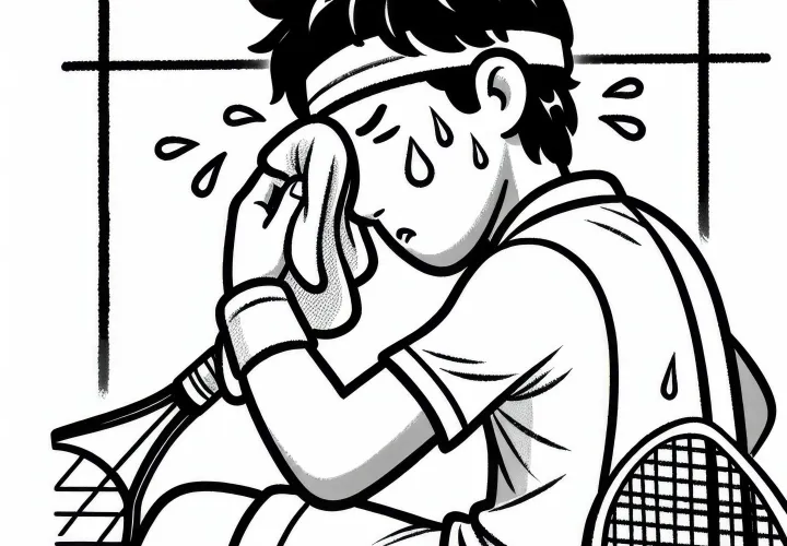 Squash player wipes sweat from his forehead after the match – free coloring template