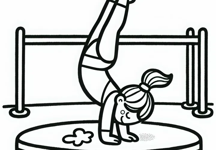 Girl does a handstand on mat - Free coloring page