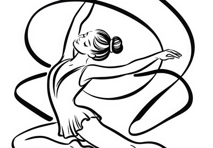 Gymnasts perform an elegant ribbon routine in rhythmic gymnastics – free coloring template