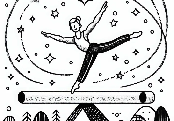 Turner balances focused on the balance beam – Free coloring page