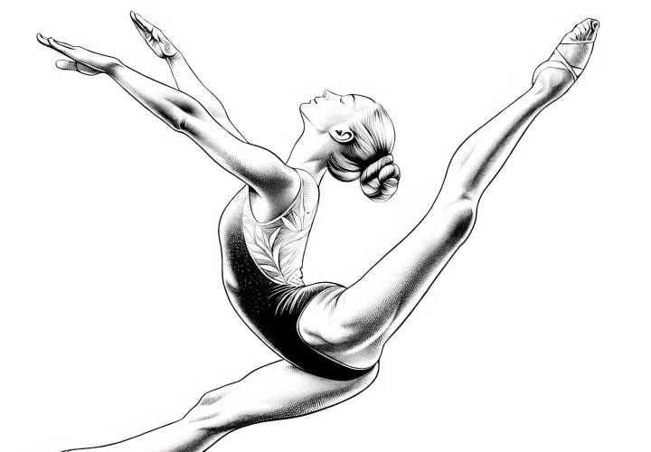 Gymnasts show split position – coloring page in detailed quality for free