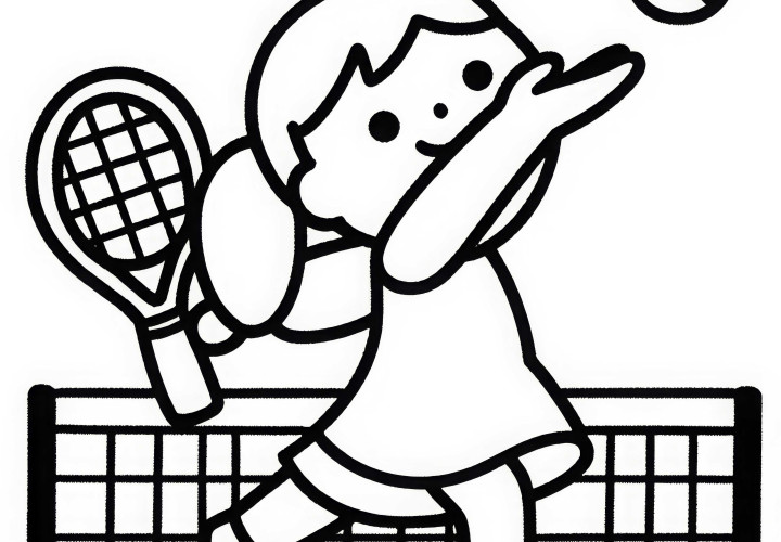 Coloriage gratuit simple de joueuse de tennis Modèle de coloriage de joueuse de tennis simple gratuit