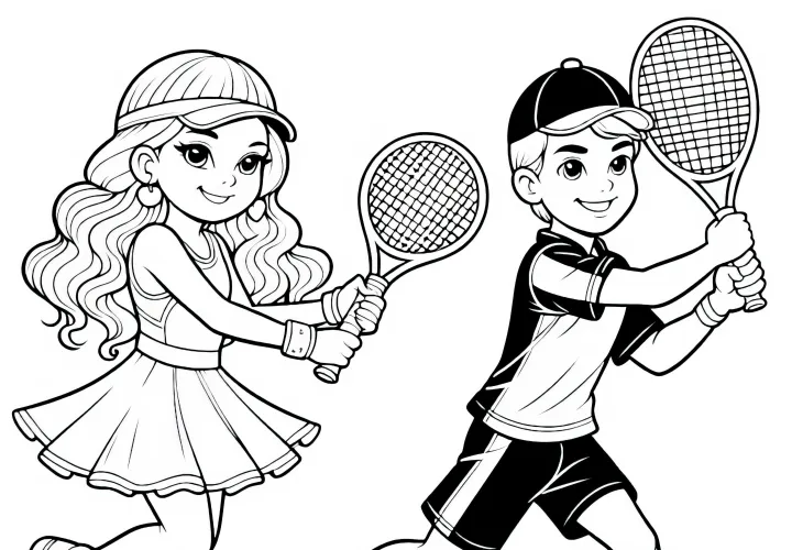 Download a coloring page of two tennis players for free