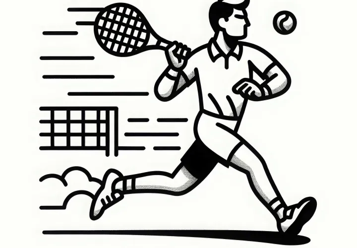 Tennis Player Running to the Ball Coloring Page Simple Free