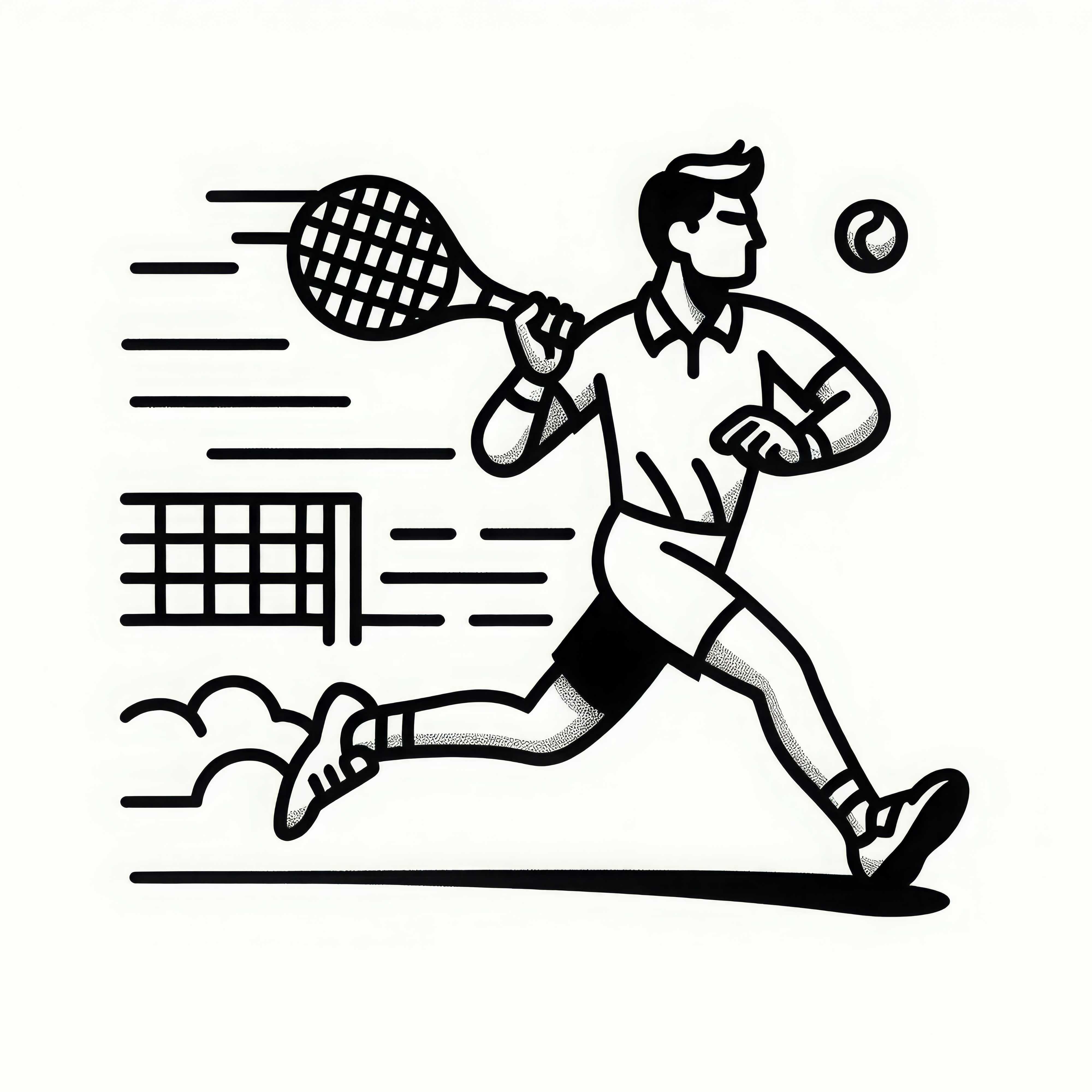 Template de desenho grátis de jogador de tênis correndo para a bola