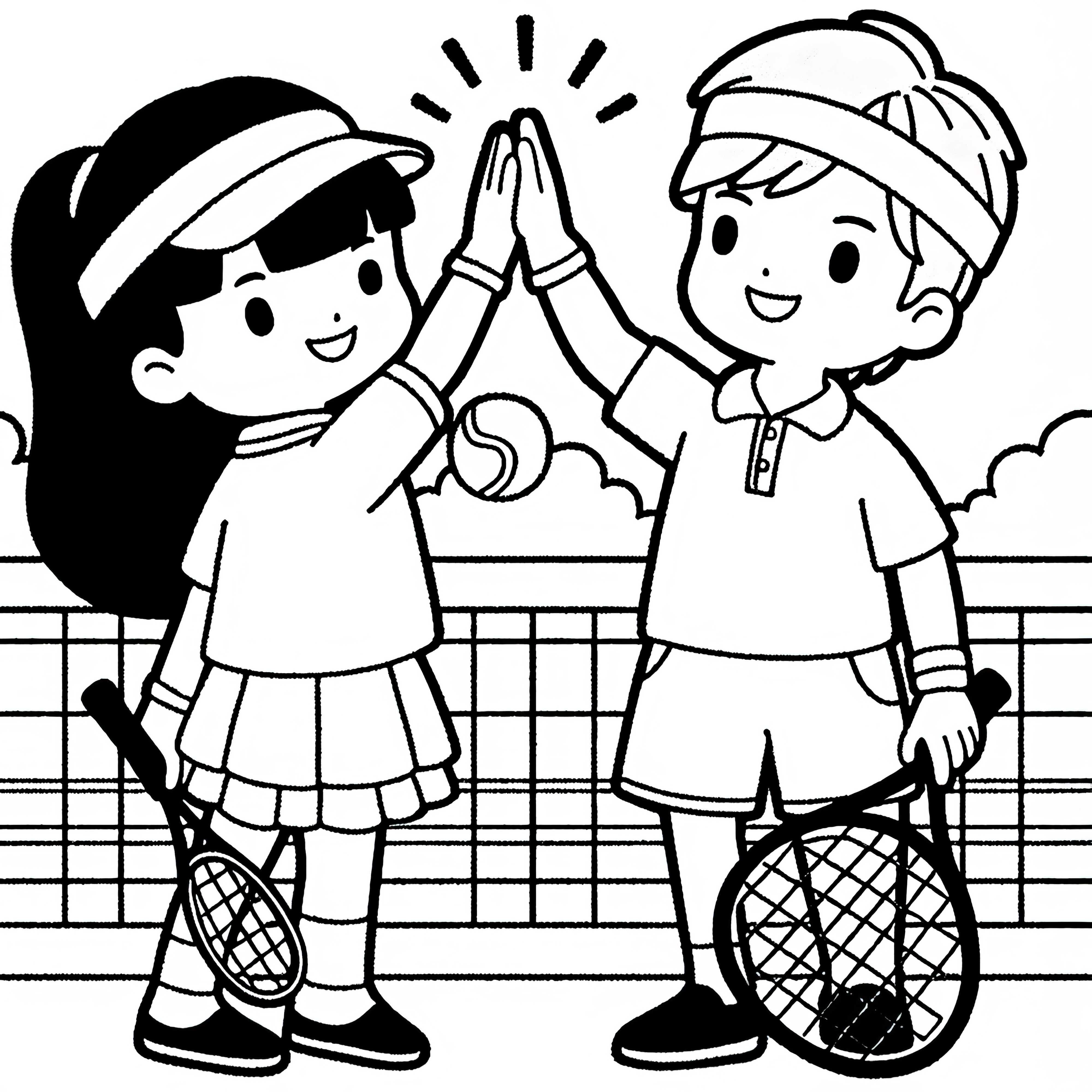 Equipe de tênis dá um high-five após ponto - Desenho para colorir gratuito