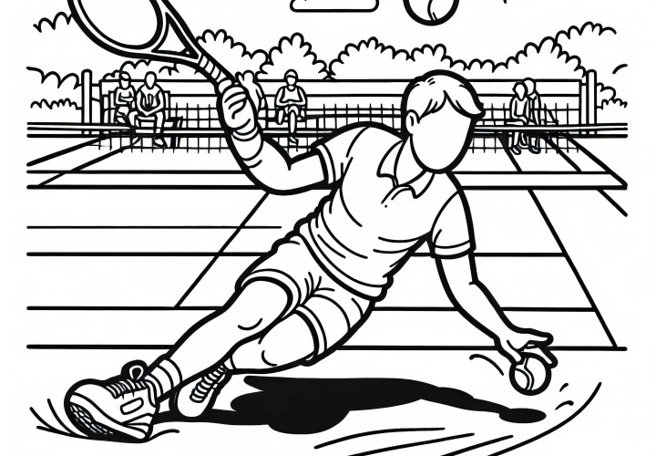 Jogador de tênis escorrega na quadra de saibro - Desenho para colorir gratuito