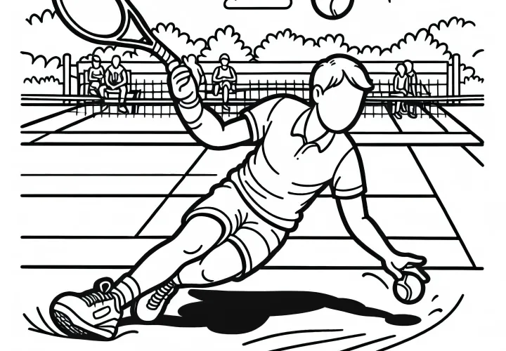 Tennis player slips on clay court - Free coloring page
