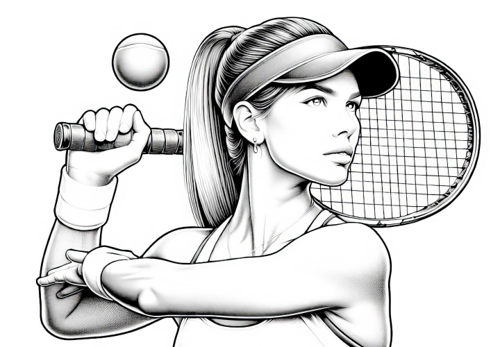 Jogadora de tênis como desenho para colorir - Realista e disponível para download gratuito