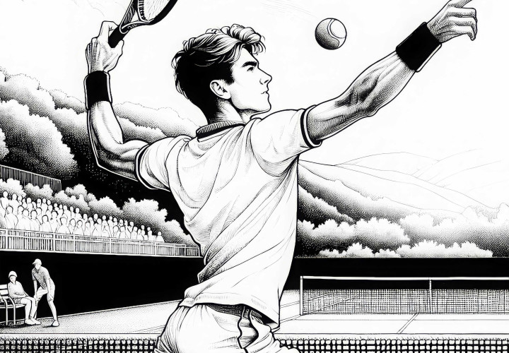 Jogador de tênis bate na bola - Desenho para colorir detalhado grátis