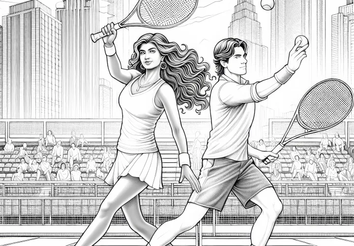 Detailed coloring page of two tennis players free