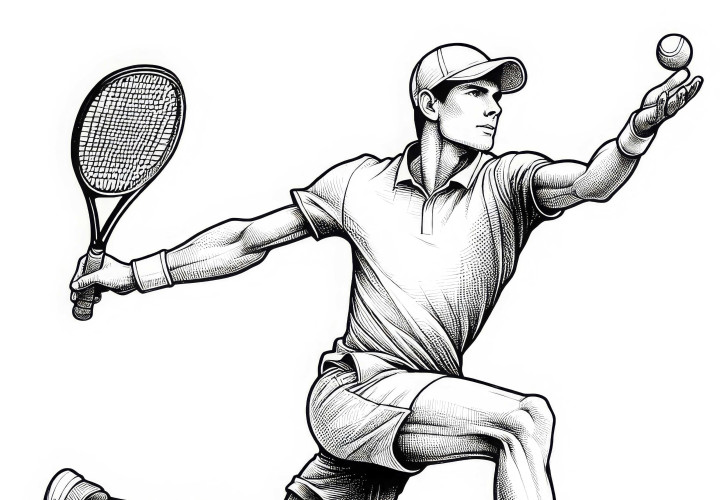 Jogador corre para a bola - Desenho para colorir para amantes do tênis