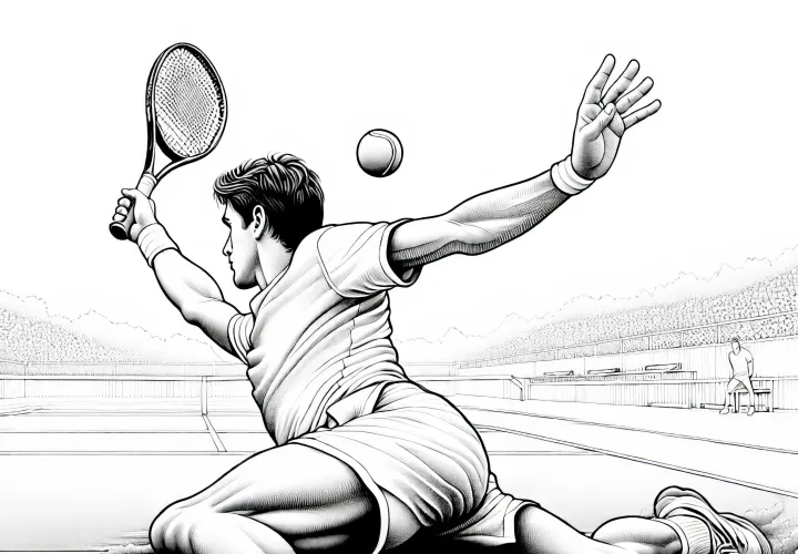 Tennis player slides on clay court to reach the ball – Free coloring page
