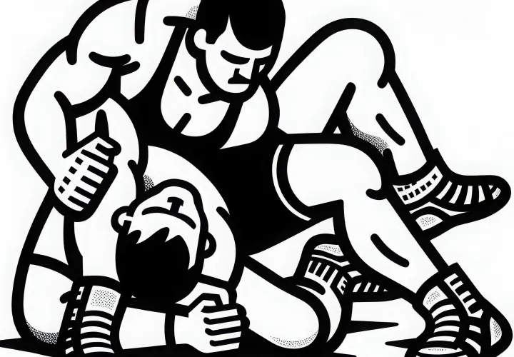 Wrestler holds opponent in a submission hold – Free coloring page