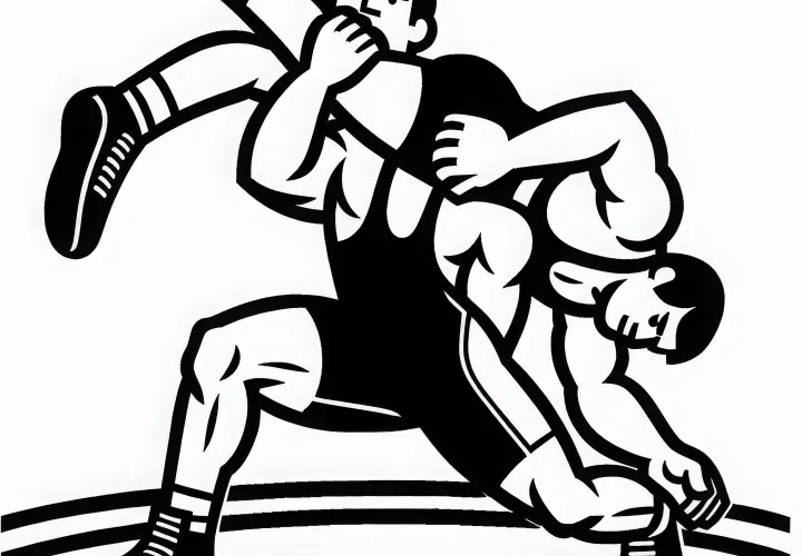 Wrestler lifts opponent to throw him onto the mat – Free coloring template