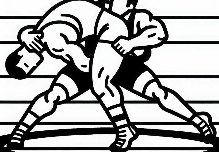 Two wrestlers are engaged in a showdown – Free coloring page
