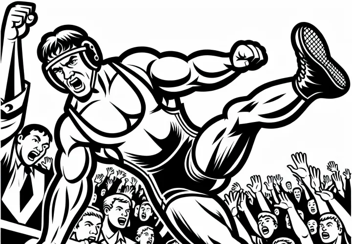 Wrestler – The audience cheers – Free coloring page