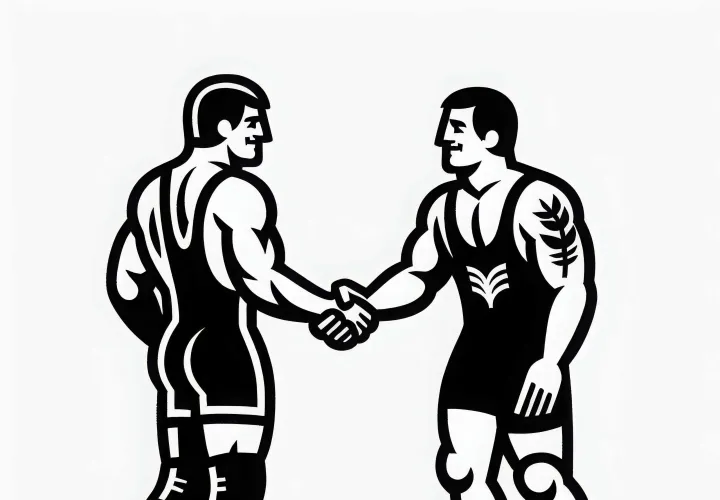 Two Wrestlers Shake Hands After the Match - Coloring Page