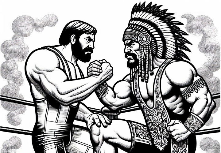 Du du wrestlers kovoja viduryje žiedą – spalvinimo puslapis