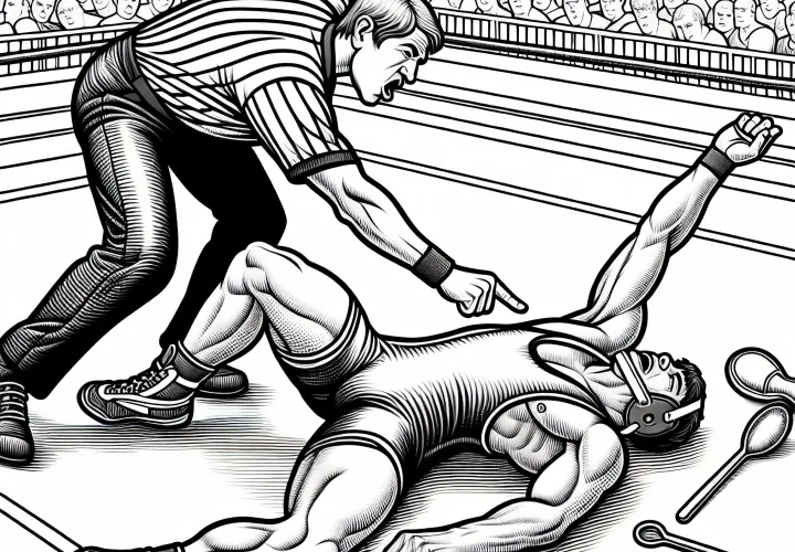 Referee counts wrestler - Free detailed coloring page