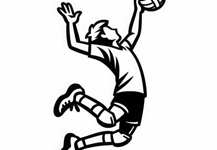 Giocatore di pallavolo salta in alto per una potente schiacciata – Disegno da colorare gratuito