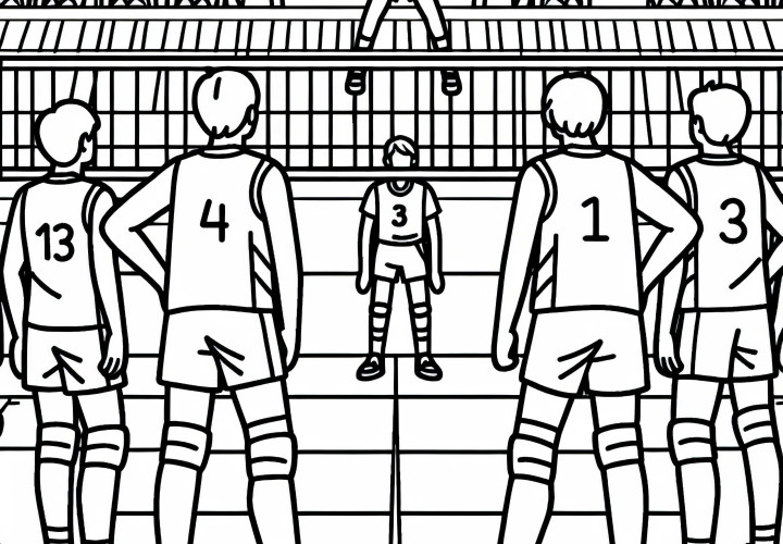 Deux équipes s'affrontent sur le terrain de volley-ball - modèle à colorier gratuit Deux équipes s'affrontent sur le terrain de volley-ball - Modèle à colorier gratuit