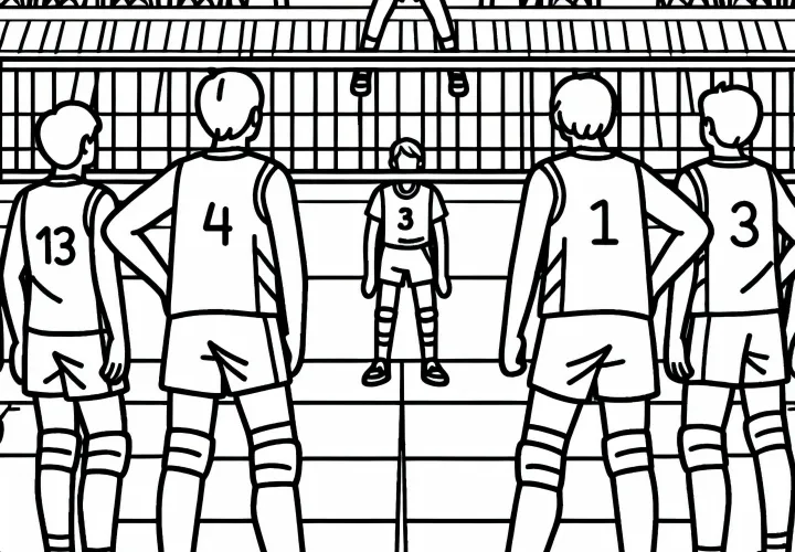 Two teams face each other on the volleyball court – free coloring page