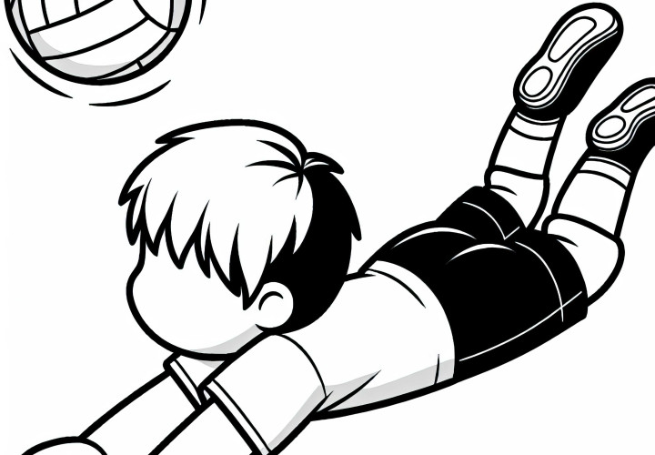 Il giocatore di volley si tuffa per salvare la palla prima che tocchi terra - Disegno da colorare gratuito