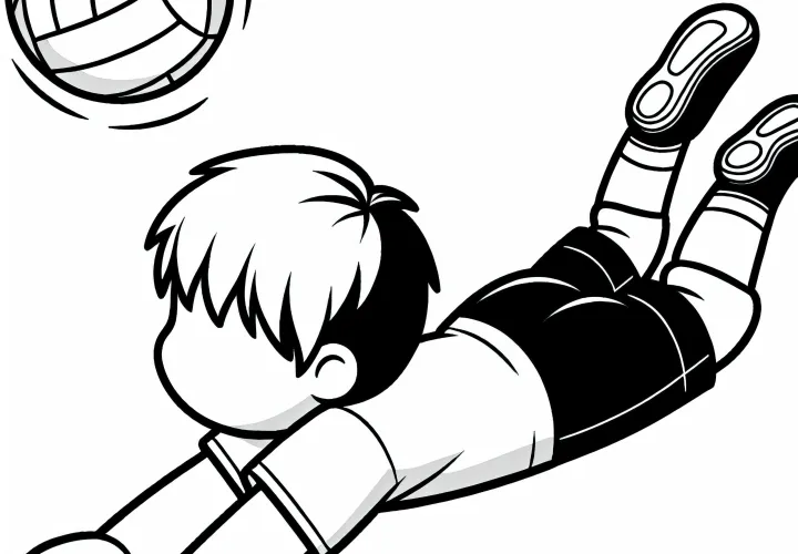 Volleyball player dives for the ball to save it from hitting the ground – free coloring page