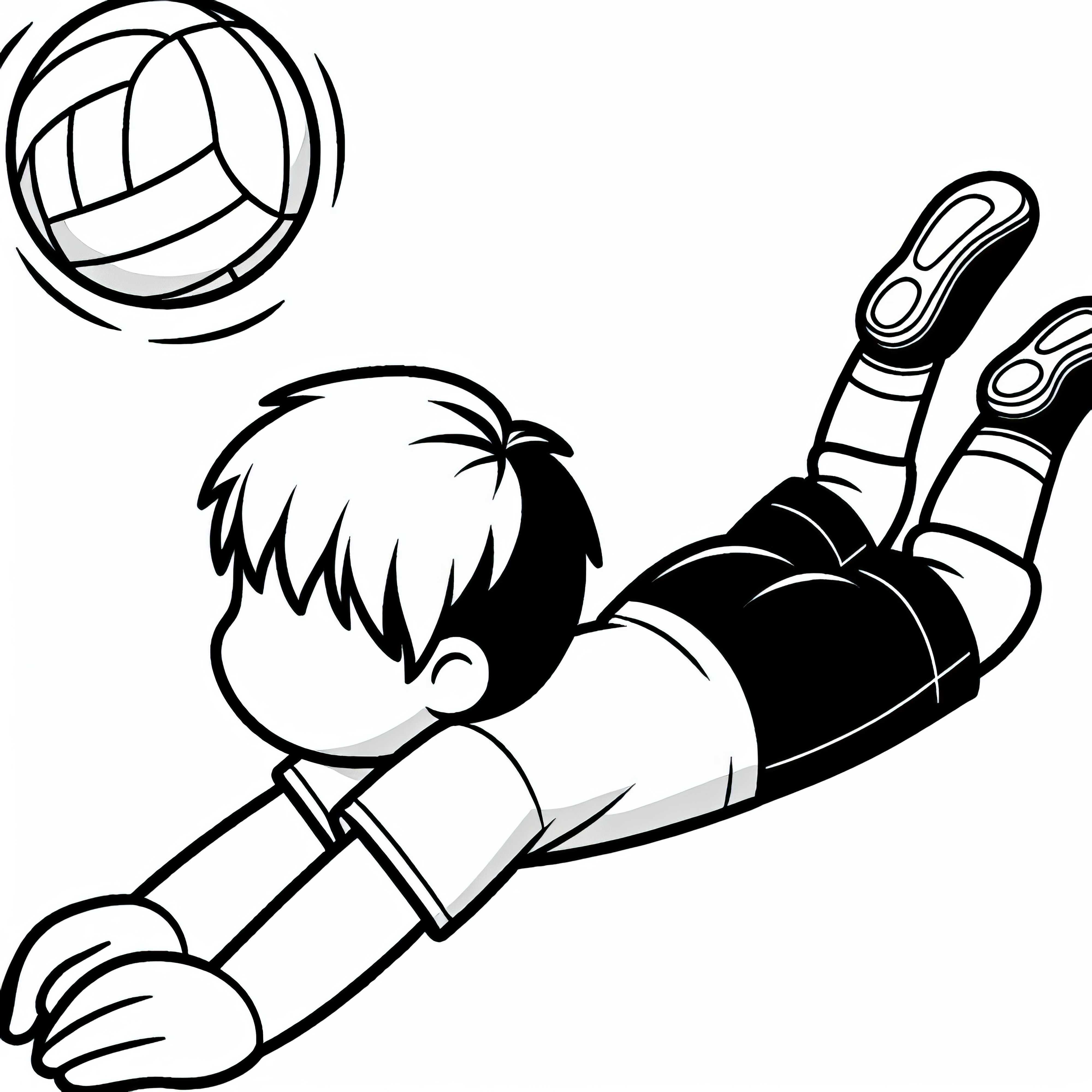 Il giocatore di pallavolo si tuffa per salvare la palla prima che tocchi terra – Disegno da colorare gratuito