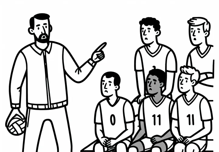 Trainer gives volleyball players instructions – Coloring page free