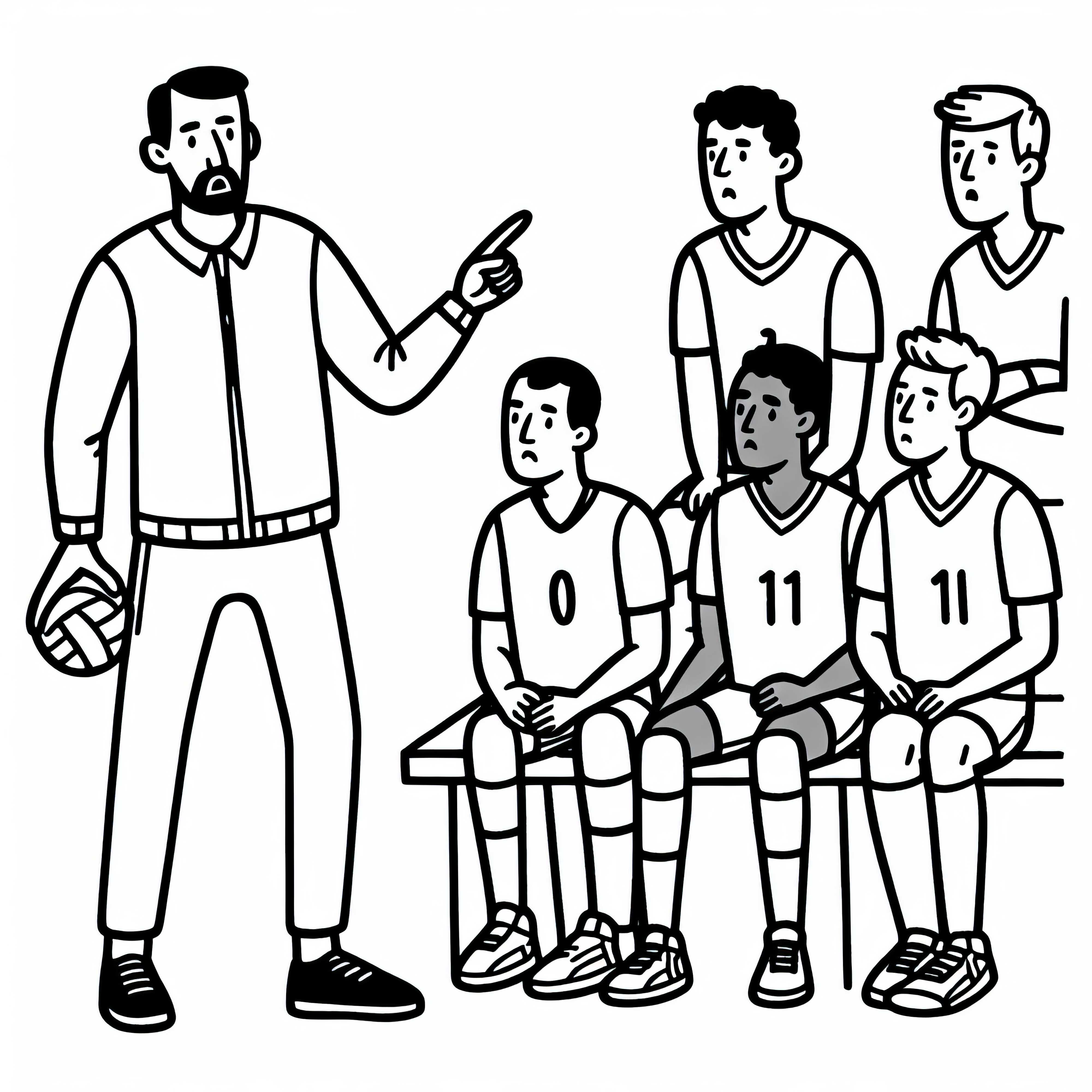 L'allenatore dà istruzioni ai giocatori di pallavolo - Disegno da colorare gratuito