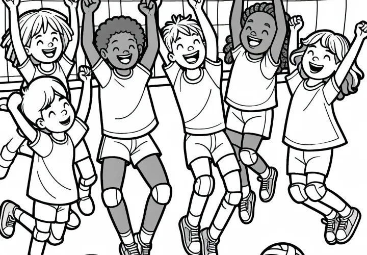 Volleyball team celebrates point – Coloring page easy free
