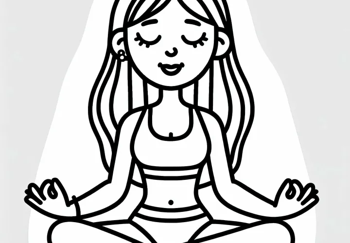 Woman sitting cross-legged and meditating – Easy free yoga coloring page