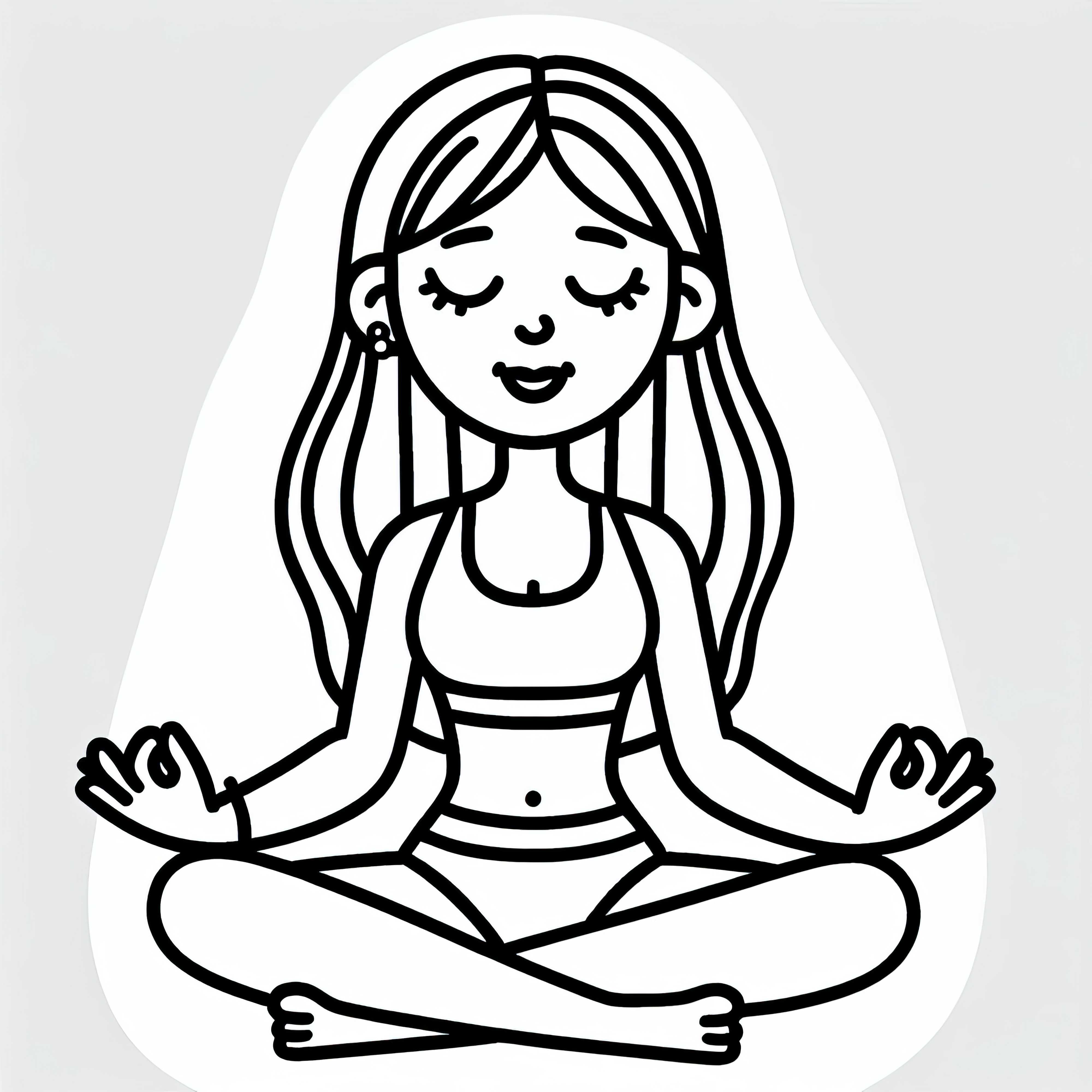 Mujer sentada en posición de loto meditando - Plantilla para colorear de yoga sencilla y gratuita