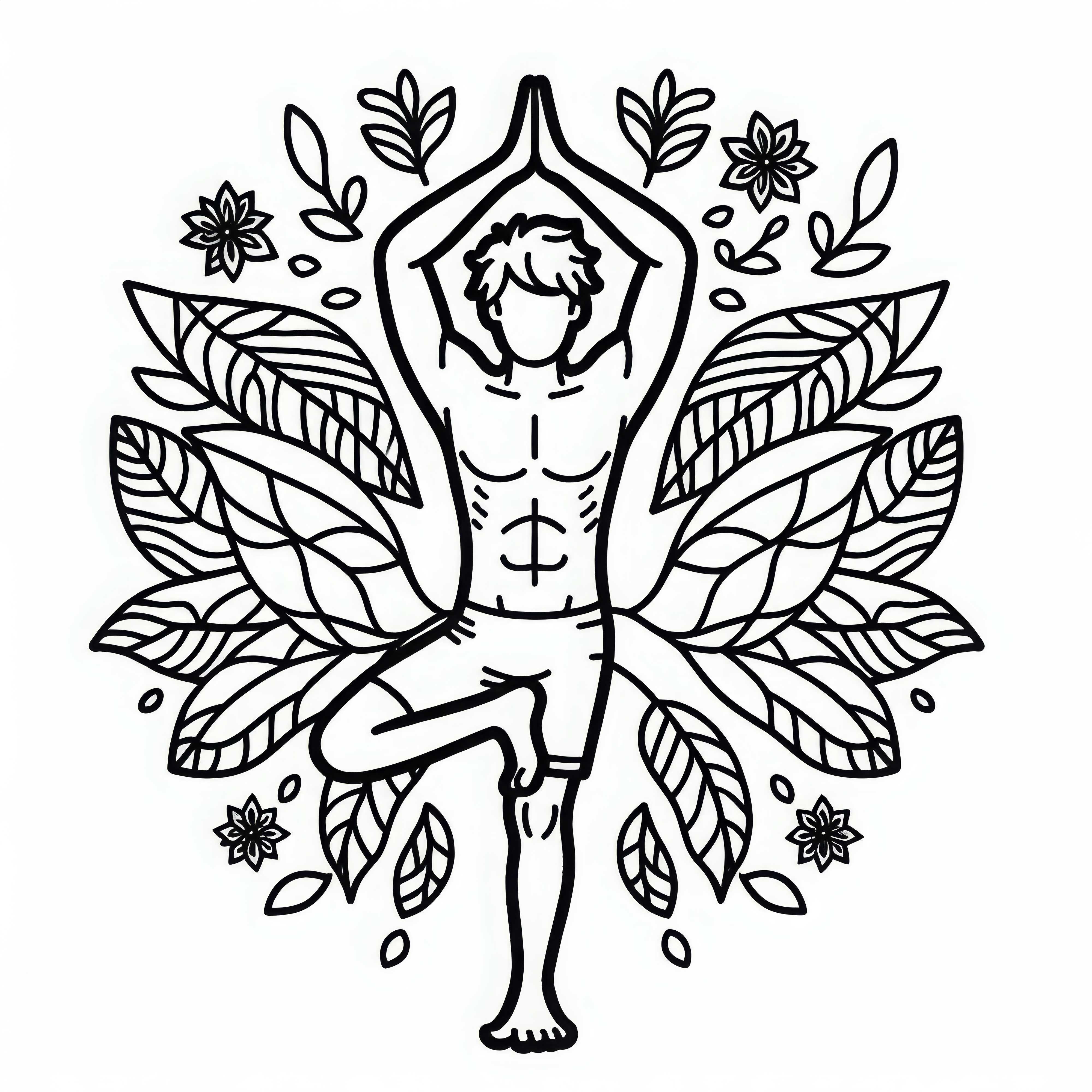 Hombre hace la postura del árbol y se equilibra en una pierna - Plantilla de dibujo de yoga gratuita